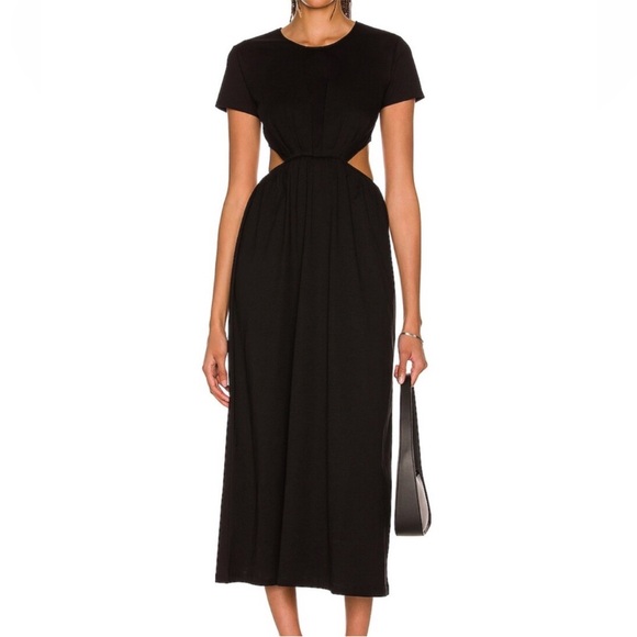 Loulou Studio Black Seram Cotton Midi Dress with Cut-Out Back Large - Picture 2 of 8